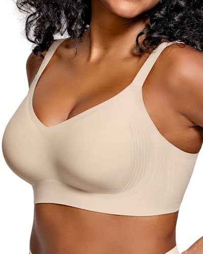 Bras for Women No Underwire Full Coverage V Neck Smooth Wireless Seamless Support Regular Plus Size Tshirt Bra - Main Image