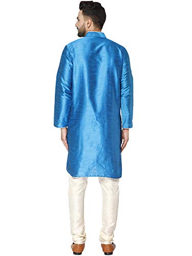 Image of SKAVIJ Men's Art Silk Contrast Kurta Pyjama Set Woven Design 2-Piece Festive Ethnic Dress