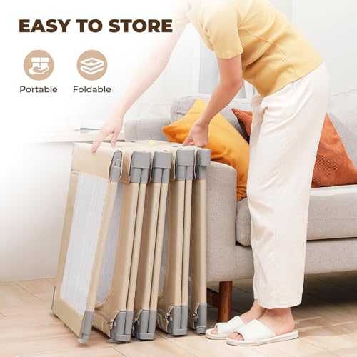 Image of Dripex Small Foldable Baby Playpen, 49 inchx47 inch Small Space Play Yard for Travel - Portable Collapsible Play Pen for Babies, Indoor Outdoor Baby Fence, Beige