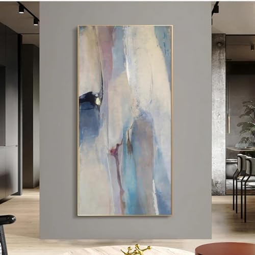 Art mural encadré abstrait bleu et or 55x110 cm pour salon
