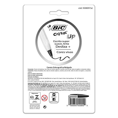 Caneta Esferográfica BIC Cristal UP, 8 Cores Vibrantes, Ponta Média de 1,2mm, Pacote com 8 unidades