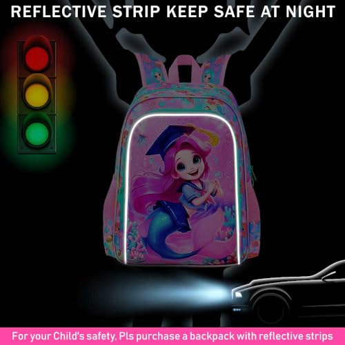 3PCS Mermaid Backpack, 16" Girls Bookbag with Lunch Box, Water Resistant Kids Elementary Prechool Toddler Shool Bag - Pink Dr. Mermaid3