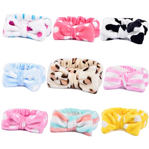 Spa headbands for Women, IKOCO 9Pcs Skincare Headbands Makeup Headband for Washing Face Shower Spa Mask(Soft Carol Fleece, Multiple Colors)