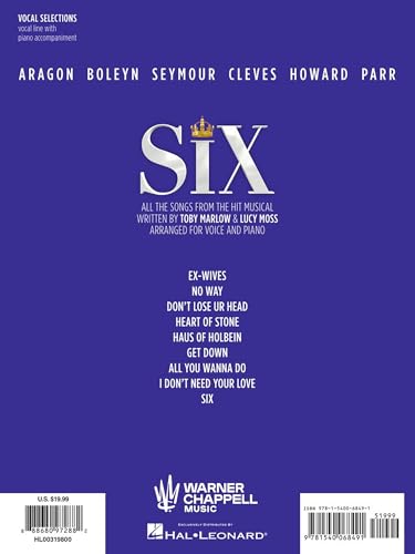 Image of Six: The Musical Vocal Selections Songbook with Full-Color Photos | Piano Vocal and Guitar Sheet Music | 9 Songs Including Ex-Wives Heart of Stone and Don t Lose Ur Head