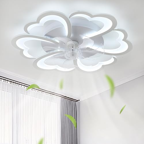 Fachae Reversible Ventilador De Techo Con Luz Regulable Moderno Flor Salón Dormitorio Lampara Ventilador Techo Mando A Distancia Silencioso Timer LED 60W Luz Ventilador Techo Para Comedor