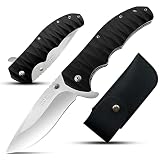 BSGlobal Klappmesser, Einhandmesser groß mit Titanium Klinge und gold Alu-Griff und Gürtelclip für Outdoor Survival Camping ( Gold )