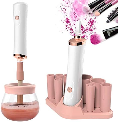 Senbowe Upgraded Makeup Brush Cleaner and Dryer Machine, Electric Cosmetic Automatic Brush Spinner with 8 Size Rubber Collars, Wash and Dry in Seconds, Deep Cosmetic Brush Spinner for Brushes