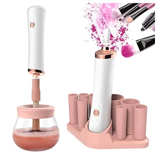 Senbowe Upgraded Makeup Brush Cleaner and Dryer Machine, Electric Cosmetic Automatic Brush Spinner with 8 Size Rubber Collars, Wash and Dry in Seconds, Deep Cosmetic Brush Spinner for Brushes