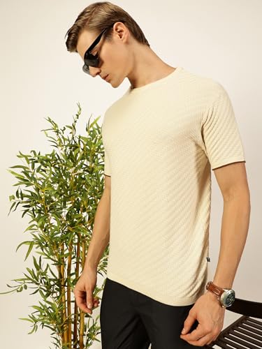 Image of Thomas Scott Men's | Textured | Half Sleeve | Slim Fit | 100% Cotton | Round Neck | Casual Tshirt