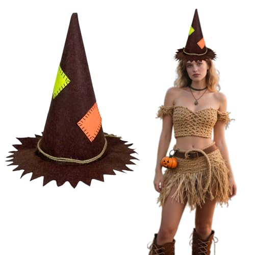 EVKILKJS ハロウィン かかし 帽子 フェルト 鋸歯状帽子 コスチューム アクセサリー ハロウィン コスチューム パーティー コスプレ 仮面舞踏会 フェスティバル パーティー ブラウンの商品画像（Amazon）