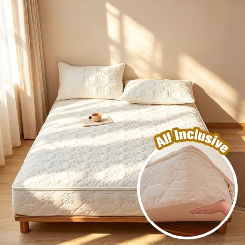 Protector de colchón acolchado algodón transpirable 180x200 suave lavable azul 6