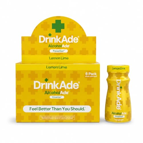 DrinkAde Prevention Pre-Alcohol Functional Wellness Shot for Better Mornings After Drinking Milk Thistle Detox Hydration Drink with Vitamin & Electrolytes - 6 Pack Lemon Lime
