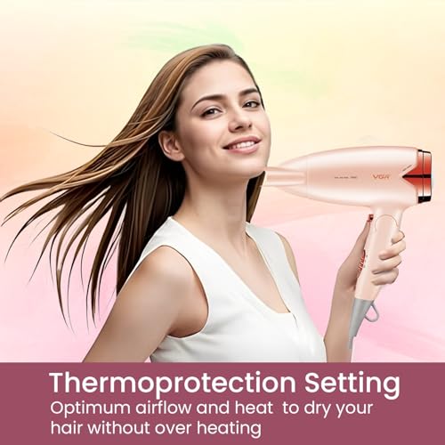 Image of VGR V-428 Foldable Hair Dryer for Men & Women | 1200 /1600W DC Motor | Cool Shot Button & 2 Speed Settings | Detachable Rear Cover | Overheat Protection | Hanging Loop (Pink)