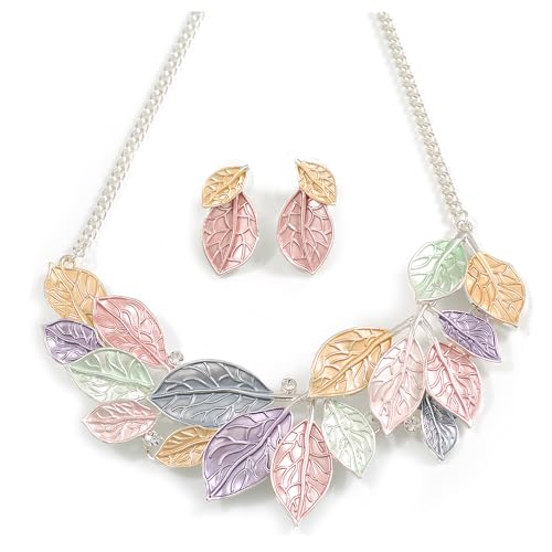 Collar y pendientes esmaltados multicolor pastel para eventos de primavera