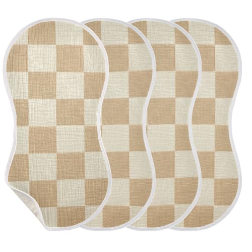Muslin Burp Cloth for Baby 1PC Checkered Beige Super Absorbent Burping Cloths, Bibs for Newborn Boys Girls3