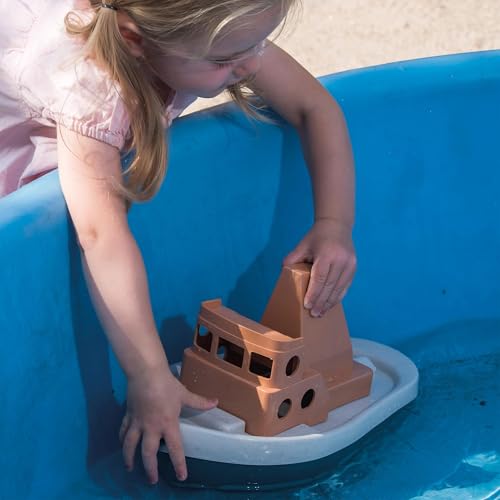 Image of Dantoy: BIO Tuff Tuff Boat - Peach & Blue Toy Tug Boat, Indoor & Outdoor Play, Bath-Beach-Backyard-Water, Recycled Plastic, Kids & Toddlers Ages 2+