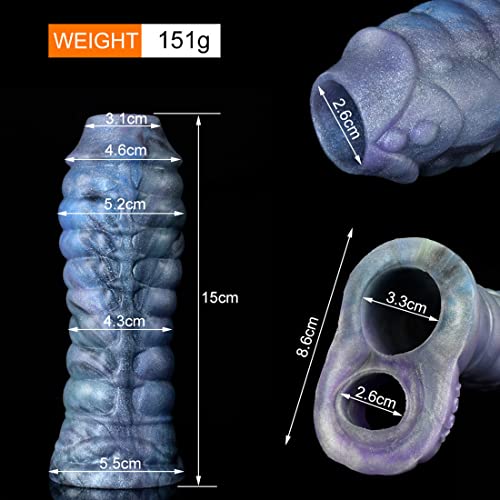 TDLPlus Penismanschetten Realistischer Monster Drachen Dildo mit Hodenring, Flüssiges Silikon Penishülle Penis Sleeve zür Verzögerung Ejakulation Penisverlängerung Sexspielzeug für Männer(Blau) – Bild 3