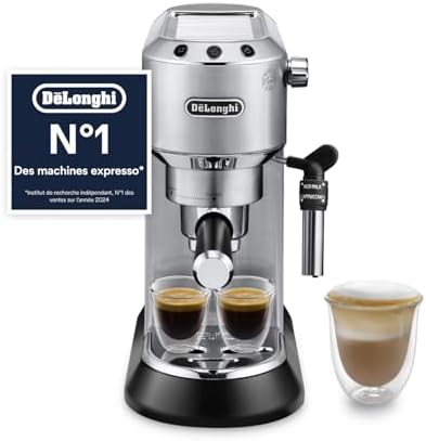 De'Longhi Dedica Style EC685.M, Machine à Expresso avec Buse à Mousse de Lait Professionnelle, Seulement 15 cm de Large, Réservoir de 1 L, Boîtier en Métal, Compatible avec les Dosettes E.S.E, Métal