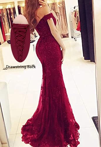 Tulle Long Prom Dresses Off The Shoulder Mermaid Dress with Elegant Laces Appliques Formal Evening Party Gowns2