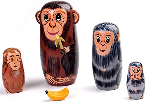 Matrioska Matrioska Set mit 5 lustigen Affen und Nistbananen Matrioska Follia Russische Puppe handmade