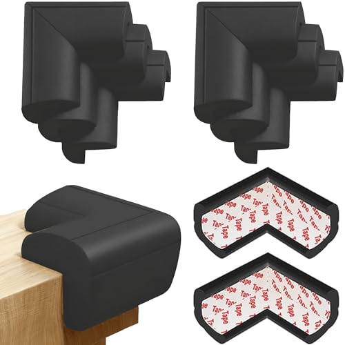 Image of 8 Pack Large Table Corner Protector for Kids, Baby Proofing Soft Rubber Foam Cushion Corner Covers, Heavy-Duty Corner Bumper Guards for Furniture Stair Cabinet Fireplace - Pre-Taped, Black