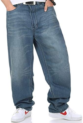 WoowTry Men's Nightclub Hip Hop Baggy Denim Jeans Blue3 40