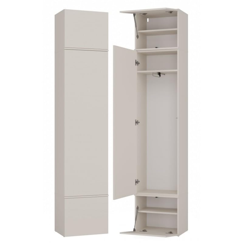 CDF Garderobenschrank Flurschrank mit 1 Tür für Schuhe und Jacken Stauraumschrank mit Kleiderstange - Modern Dielenschrank mit Ober- und Unterschrank für Büro Flur Wohnen – 238 cm Kaschmir