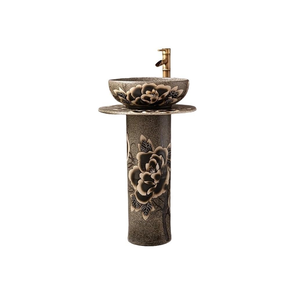 Zhaoj24-05 One Color Pedestal Sink Outdoor Ceramic Wash Basin Floor-Standing Pedestal Sink With Faucet And Drain For Villa Courtyard Balcony