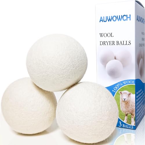 Wool Dryer Balls, 3 Count XL Dryer Lint Balls, Reusable Premium Natural Fabric Softener, Efficiently...