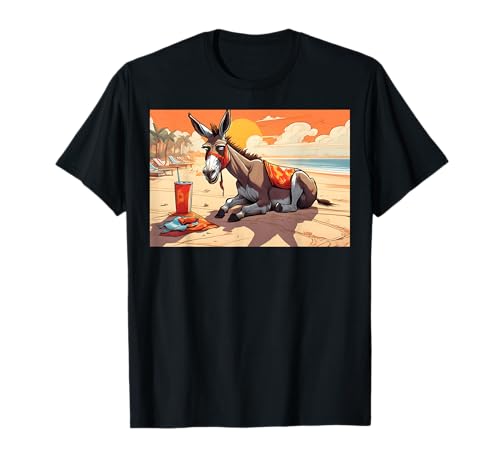 Image of Donkey Sunbathing On Beach For Children OA 20240528 T-Shirt