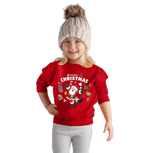 Genérico Jersey de Navidad para niñas,Camiseta con Estampado Festivo navideño Motivo Cuello Redondo Sudadera Informal Bolsillo Sport Moda Ropa Infantil Niña 2-7 años
