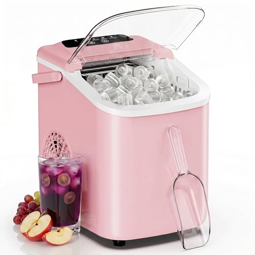 Sweetcrispy Countertop Ice Maker with Scoop Basket and Handle Portable Ice Machine 9 Cubes Ready in 6 Mins 26.5lbs in 24Hrs 2 Sizes for Home Kitchen Office Bar Party