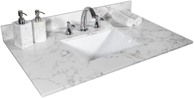 31inch Bathroom Vanity Top Stone Tops with Rectangle Undermount Ceramic Sink and Back Splash for Bathrom Cabinet
