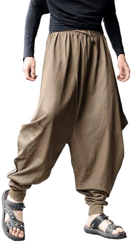 CLANMILUMS Men Women Harem Pants Elastic Drawstring Waist Loose Fit Hippie Boho Aladin Yoga Pants2