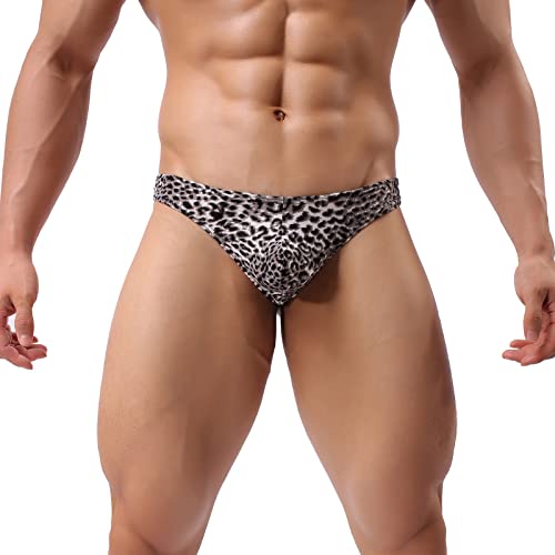 Chaogii Mens Thong Sexy Leopard Print Low Rise G-String Briefs Bulge Pouch Underwear Black #TOP6