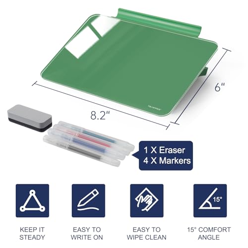 Image of TSJ OFFICE Small Desktop Whiteboard - Glass Dry Erase Board 8 X 6 Inches Tabletop Easel Whiteboard with Stand, Desk Board Buddy for Artist, Teacher and Student