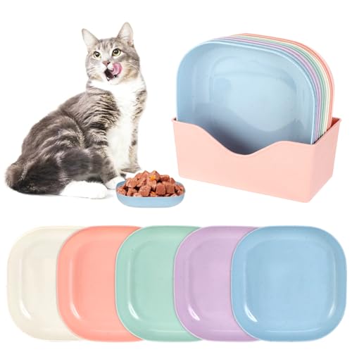 Zikenis 10 pezzi ciotole piatte per da,rotonde per e cibo umido,con Scatola di immagazzinaggio,Multicolore,per cibo per gatti,piatto per gatti per gattini e con zampe corte