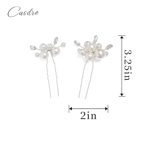 Miniatura 8 de Casdre Pearl Bridal Hair Pins - Pinzas de cristal para novia, accesorios para el cabello de boda para mujeres y niñas (paquete de 2) (A plateado)