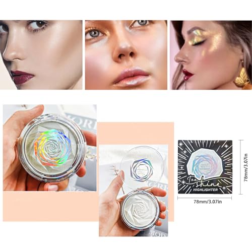 Powder Highlighters Makeup Palette, Shimmer Highlighters Make Up, Rose Carved Highlighter Powder, Glitter Bronzer Powder Blush Palette, Long Lasting Highly Pigmented Illuminator, Champagne Gold - Image 4
