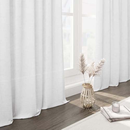 Image of Nanspring Kitchen Linen Curtains 30 Inch Length White Semi Sheer Light Filtering Curtains Back Tab and Rod Pocket Modern Farmhouse Decor for Cafe Small Window Curtain 29 x 30 Inch,2 Panels
