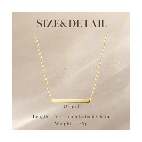 FANCIME 14K Real Solid Gold Bar Necklace High Polished Pendant Horizonal Bar Classic Simple Basic Daily Wear Fine Jewelry for Women 16”+2” Extender - Image 5