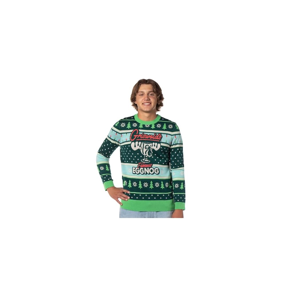 National Lampoon's Christmas Vacation Men's Marty Moose Eggnog Glass Cup Adult Funny Ugly Sweater for Christmas