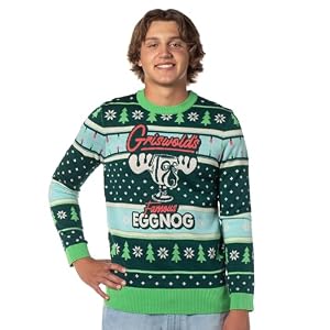 National Lampoon’s Christmas Vacation Men’s Marty Moose Eggnog Glass Cup Adult Funny Ugly Sweater for