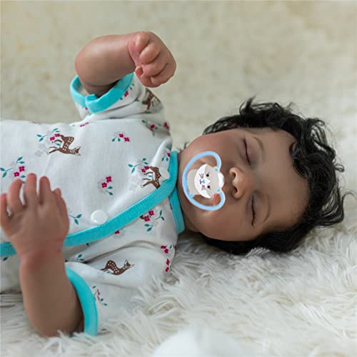 Zero Pam 19 inch Reborn Baby Doll Boy Sleeping Bebe Reborn Silicone Real Newborn Dolls Black Boy Weighted Realistic Baby Dolls African American Boy