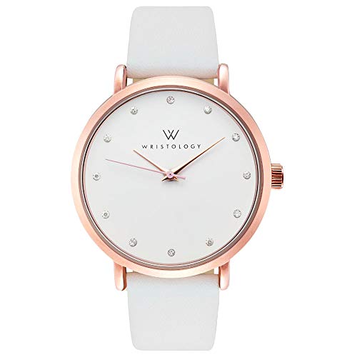 WRISTOLOGY Olivia Womens Watch Crystal Rose Gold Boyfriend Ladies White Leather Strap Band