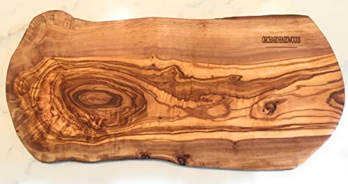 16' Rustic Handmade Olive Wood Bark Edge Charcuterie Board by Orchard Hardwoods- Platter For Cutting, Chopping, Serving. Wooden Cheese Board- In Sm 12', Med 16, Lg 20, XL 24. (Medium 16x6-7x0.8 inch)