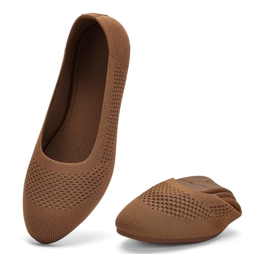 Image of poemlady Women's Ballet Flat Shoes Dress Shoes Knit Round Toe Slip On Ballerina Walking Flats Shoes for Woman Low Wedge Casual