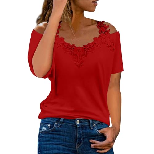 Lace Crochet Cold Shoulder Tops for Women Trendy...