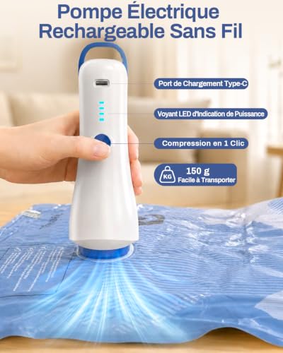 Sac sous Vide Vetement Aspirateur avec Pompe Électrique, 12 Sac de Rangement sous Vide (4 * 100x80cm, 4 * 74x54cm, 4 * 64x47cm), Sac sous Vide Voyage, Déménagement, Rangement – Image 3