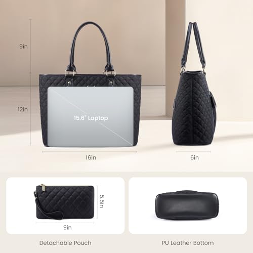 LOVEVOOK Laptop Tote Bag for Women 15.6 Inch,Waterproof Computer Bag for Laptop for Womens,Quilted Travel Work Tote Bags for Women,Stylish Laptop Bag Purse with Luggage Sleeve for Teacher,Nurse,Office by LOVEVOOK - Image 6